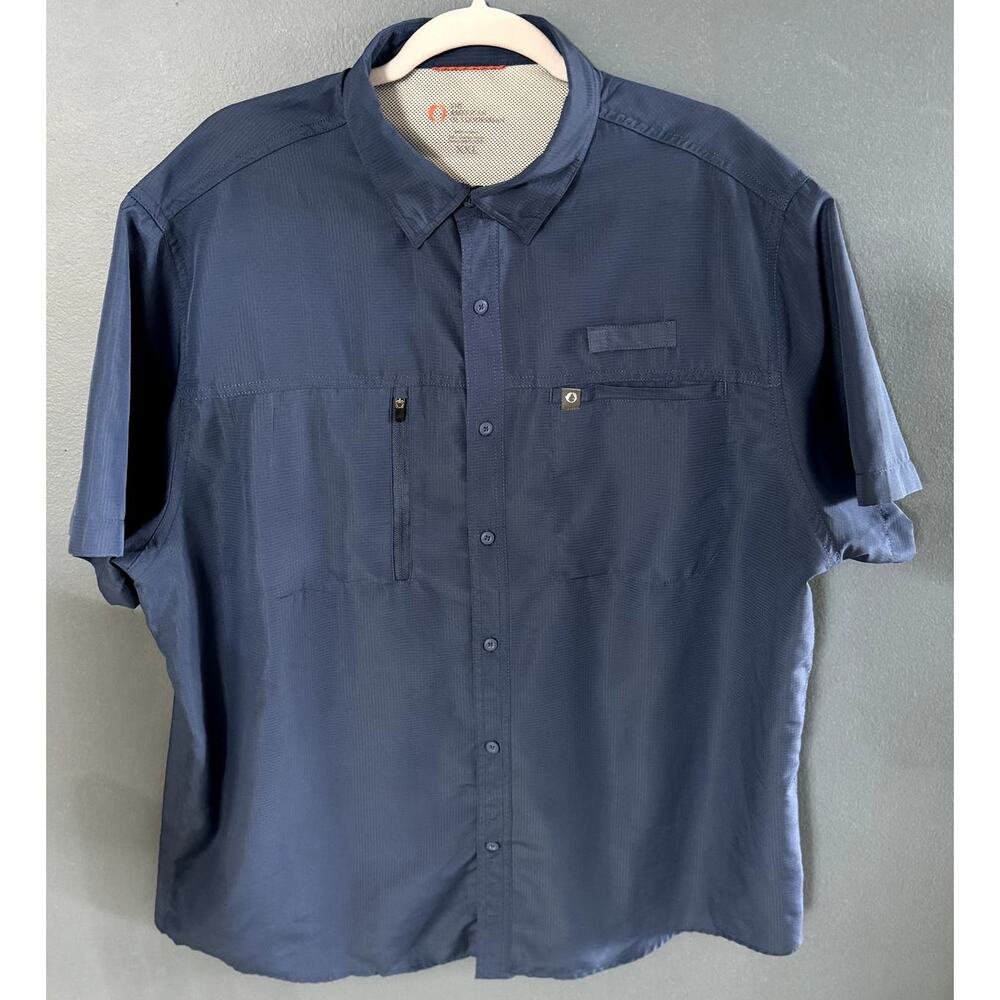 The American Outdoorsman Fishing Blue Button Up Mens Top Size XXL Short Sleeve